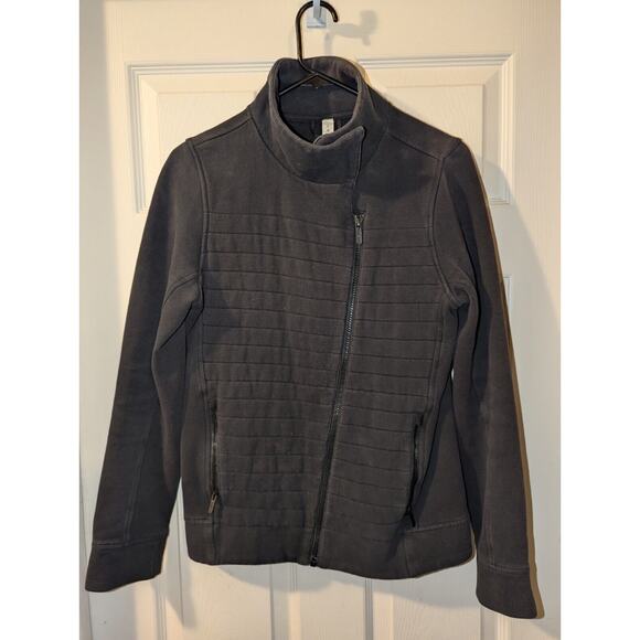 Lululemon Athletica Womens 4 Black Ribbed Jacket Asymmetrical Zip Cowl Collar - Picture 10 of 13